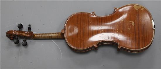 A French violin by Nicolas March with a bow stamped N. Lambert, cased